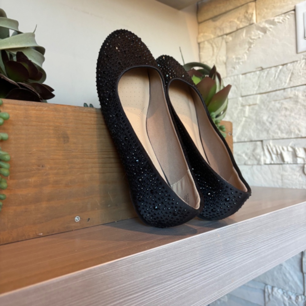 Rhinestone Ballet Flats in Black   A Holiday Must! Size 8 - Picture 5 of 6